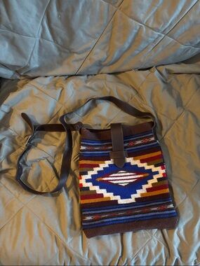 Southwest Pattern Woven Crossbody Bag in Blue, Red, Brown